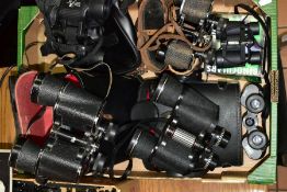 SEVEN PAIRS OF BINOCULARS, comprising Busnell National Audubon Society 10x42, Antoria Paris 8x30,