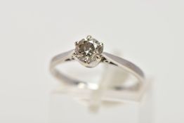 A MODERN 18CT WHITE GOLD DIAMOND SINGLE STONE RING, a modern round brilliant cut diamond claw set,