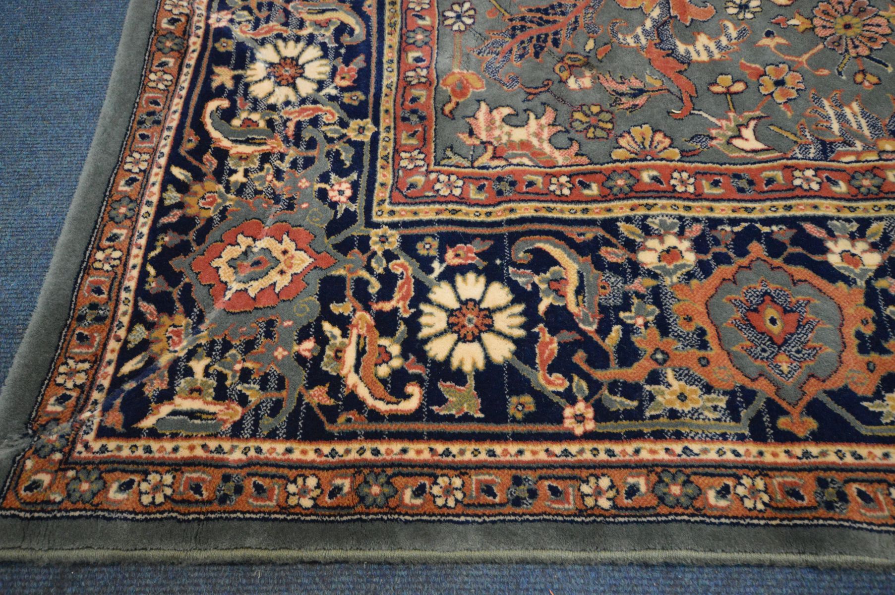 A LARGE WOOLLEN TABRIZ STYLE CARPET SQUARE, 346cm x 250cm and a pink tekke rug and a red rug (3) - Image 3 of 7