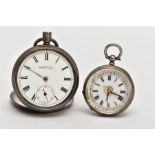 TWO SILVER POCKET WATCHES, the first an a.f open face watch, white dial signed 'A.W.W Co Waltham
