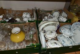 FIVE BOXES AND LOOSE CERAMICS, GLASS, STONEWARE, ETC, to include Hornsea coffee wares, Royal Doulton