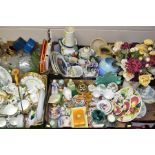 FIVE BOXES AND LOOSE CERAMICS AND GLASSWARE, including a Foley China part tea set, some pieces a.