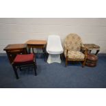 SEVEN VARIOUS PIECES OF FURNITURE, to include two hardwood nest of tables, Arkana style chair,