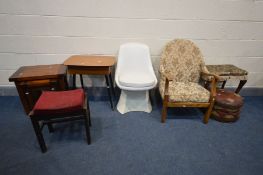 SEVEN VARIOUS PIECES OF FURNITURE, to include two hardwood nest of tables, Arkana style chair,