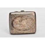 AN EARLY 20TH CENTURY SILVER CIGARETTE CASE, rounded rectangular form, engraved foliate design, with
