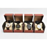 FOUR BOXED 'L A BANUS' WRISTWATCHES, two matching with round black dials Roman twelve and six