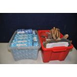 TWO TRAYS CONTAINING EMERY BELTS, emery discs, sanding and polishing paper, flaps wheels, rotary and