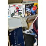 GAMING AND CAMERAS ETC, comprising a Nintendo DS XL with case and box, wine red, three DS games,