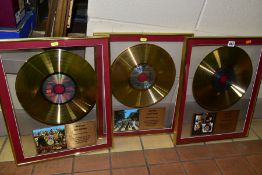 THE BEATLES, THREE COLLECTORS SERIES LIMITED EDITION GOLD DISCS, comprising Sgt Pepper, Abbey Road