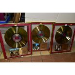 THE BEATLES, THREE COLLECTORS SERIES LIMITED EDITION GOLD DISCS, comprising Sgt Pepper, Abbey Road