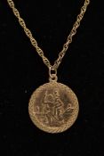 A 9CT PENDANT NECKLACE, the circular St. Christopher pendant hallmarked 9ct gold Birmingham,