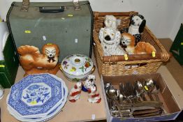 CERAMICS, FLATWARES AND SEWING MACHINE, to include eight Staffordshire style dogs, tallest