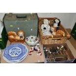 CERAMICS, FLATWARES AND SEWING MACHINE, to include eight Staffordshire style dogs, tallest