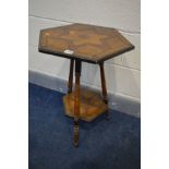 AN EARLY 20TH CENTURY HEAXAGONAL OCCASIONAL TABLE, with hand decorated detail, diameter 40cm x