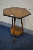 AN EARLY 20TH CENTURY HEAXAGONAL OCCASIONAL TABLE, with hand decorated detail, diameter 40cm x