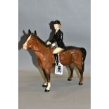 A BESWICK HUNTSWOMAN, No 1730, style two, brown horse, Beswick crest backstamp, height 21