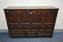 AN OAK HALL CABINET, in the Georgian style and incorporating some timers from the same period, two