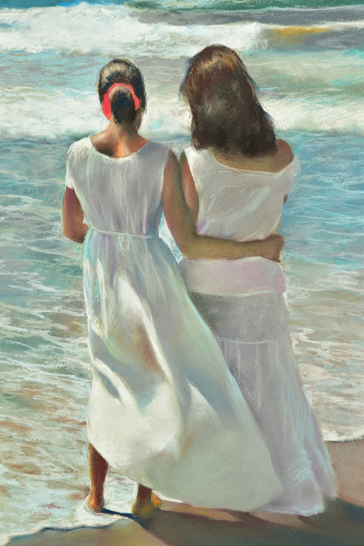 DOMINGO ALVAREZ GOMEZ (SPAIN 1942) 'EL MAR/THE SEA II', two female figures standing barefoot on a - Image 2 of 6