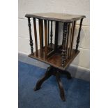 AN SMALL EDWARDIAN MAHOGANY REVOLVING BOOKCASE, 35cm squared x height 71cm