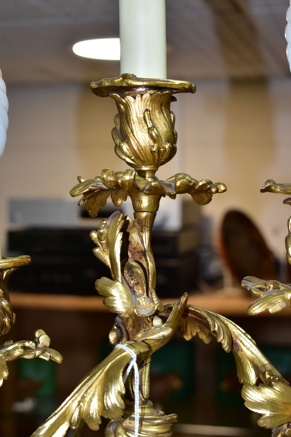 A GILT METAL TABLE LAMP IN THE FORM OF A THREE LIGHT CANDELABRA, height approximately 45cm excluding - Image 3 of 10