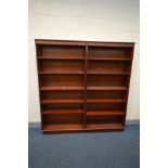 A PAIR OF BERESFORD AND HICKS MAHOGANY OPEN BOOKCASES, each with five adjustable shelves, width 91cm