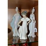 TWO LLADRO FIGURES AND A NAO FIGURE OF A GIRL, the Lladro figures comprising 5787 'Sophisticate' and