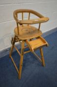 A VINTAGE BEECH METAMORPHIC HIGH CHAIR (Sd)