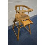 A VINTAGE BEECH METAMORPHIC HIGH CHAIR (Sd)