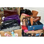 TWO BOXES OF HANDBAGS AND A BOX OF SUNGLASSES, the handbags to include Radley, Betty Barclay, Lulu