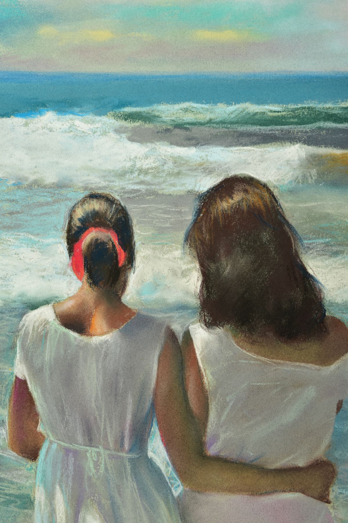 DOMINGO ALVAREZ GOMEZ (SPAIN 1942) 'EL MAR/THE SEA II', two female figures standing barefoot on a - Image 3 of 6