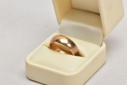 A 9CT YELLOW GOLD WIDE BAND RING, plain polished design, approximate width 7.6mm, hallmarked 9ct