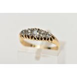 A GOLD LATE VICTORIAN FIVE STONE DIAMOND GRADUATED HALF HOOP RING, diamonds claw set to plain