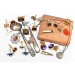A BOX OF ASSORTED ITEMS, to include a quantity of costume cufflinks, such as a cased four piece '