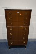 A TALL G PLAN LIBRENZA AFROMOSIA TEAK CHEST OF SEVEN DRAWERS, width 61cm x depth 41cm x height 128cm