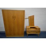 A G PLAN BRANDON OAK THREE PIECE BEDROOM SUITE, comprising a two door wardrobe, width 122cm x