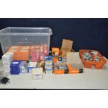 A TRAY CONTAINING BOXES OF FIXINGS AND A TRAY OF DOOR FURNITURE including Tapcon Concrete fixing,