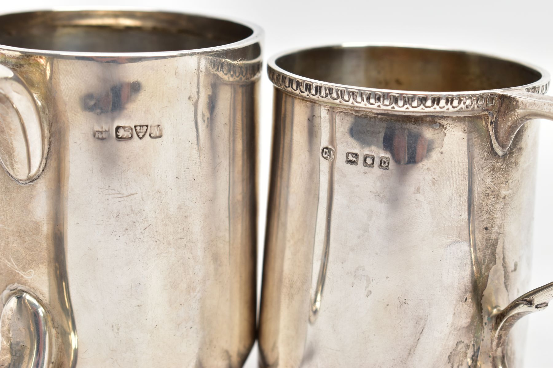 TWO EARLY 20TH CENTURY SILVER CHRISTENING MUGS, the first of plain design, hallmark for Chester - Image 4 of 6