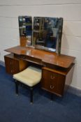 A G PLAN LIBRENZA AFROMOSIA TEAK DRESSING TABLE with triple mirrors and various drawers, width 125cm