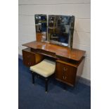 A G PLAN LIBRENZA AFROMOSIA TEAK DRESSING TABLE with triple mirrors and various drawers, width 125cm