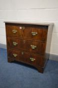 A GEORGIAN AND LATER MAHOGANY, CROSSBANDED AND INLAID CHEST OF THREE LONG DRAWERS, rosewood drawer