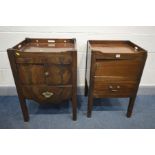 A GEORGIAN MAHOGANY TRAY TOP COMMODE, with single door and two drawers, width 56cm x depth 48cm x