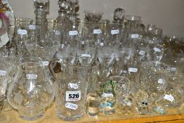 A QUANTITY OF GLASSWARE, including a set of six Royal Brierley sherry glasses with etched floral