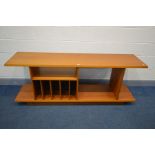 A DANISH TEAK MEDIA SIDEBOARD/UNIT, fitted with various shelves/compartments, stamped made in