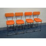 A SET OF FOUR VINTAGE KERON CHAIRS, covered in orange upholstery, labelled to underside