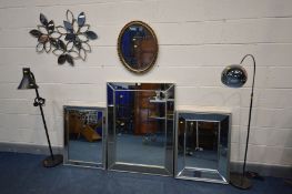 FOUR VARIOUS WALL MIRRORS, three with mirrored frames, largest mirror size, 113cm x 83cm, another