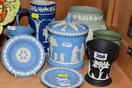 EIGHT PIECES OF WEDGWOOD JASPERWARE, DUDSON JASPERWARE, etc, including three pieces of Wedgwood pale