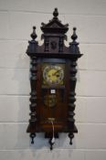 A LATE VICTORIAN MAHOGANY VIENNA WALL CLOCK, height 105cm (winding key)