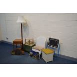 A QUANTITY OF OCCASSIONAL FURNITURE to include a wicker bedroom chair, wicker linen box, another