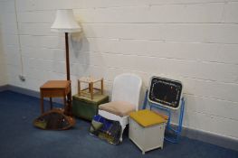 A QUANTITY OF OCCASSIONAL FURNITURE to include a wicker bedroom chair, wicker linen box, another