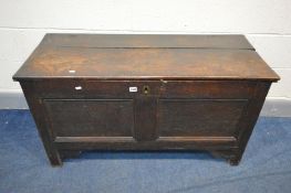 A GEORGIAN OAK DOUBLE PANEL COFFER, width 114cm x depth 47cm x height 63cm (condition-historical